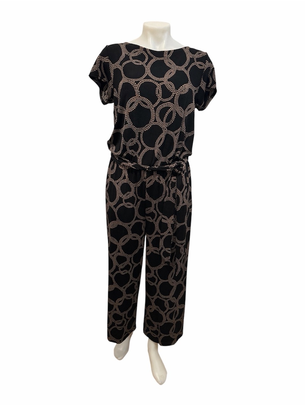 Chicos travelers dot ripples crop wide leg jumpsuit black/brown size 1 (8) nwt - Picture 2 of 10